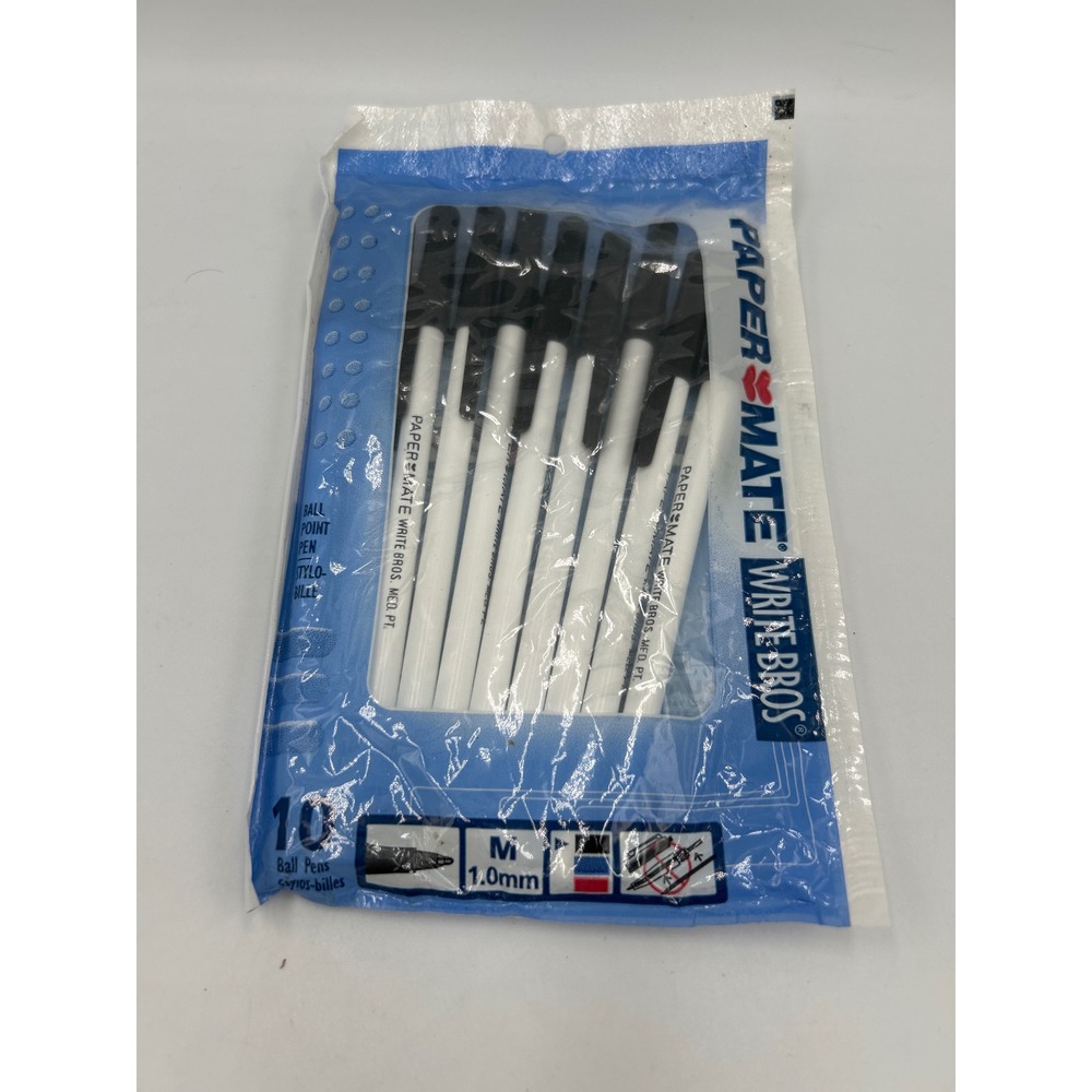 Paper Mate Write Bros Ballpoint Pens 10 Pack Black Ink Medium 1.0mm Vintage 2001